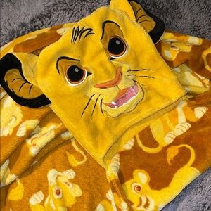 Vintage Disney Store Simba Baby Lion King Hooded Fleece Throw Blanket 48 x 48.5